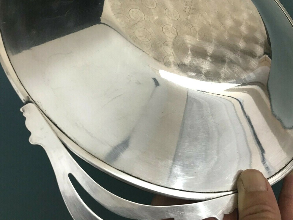Denmark MCM E. Dragsted Silver Plate Dessert Serving Plate Scroll Handles 13''