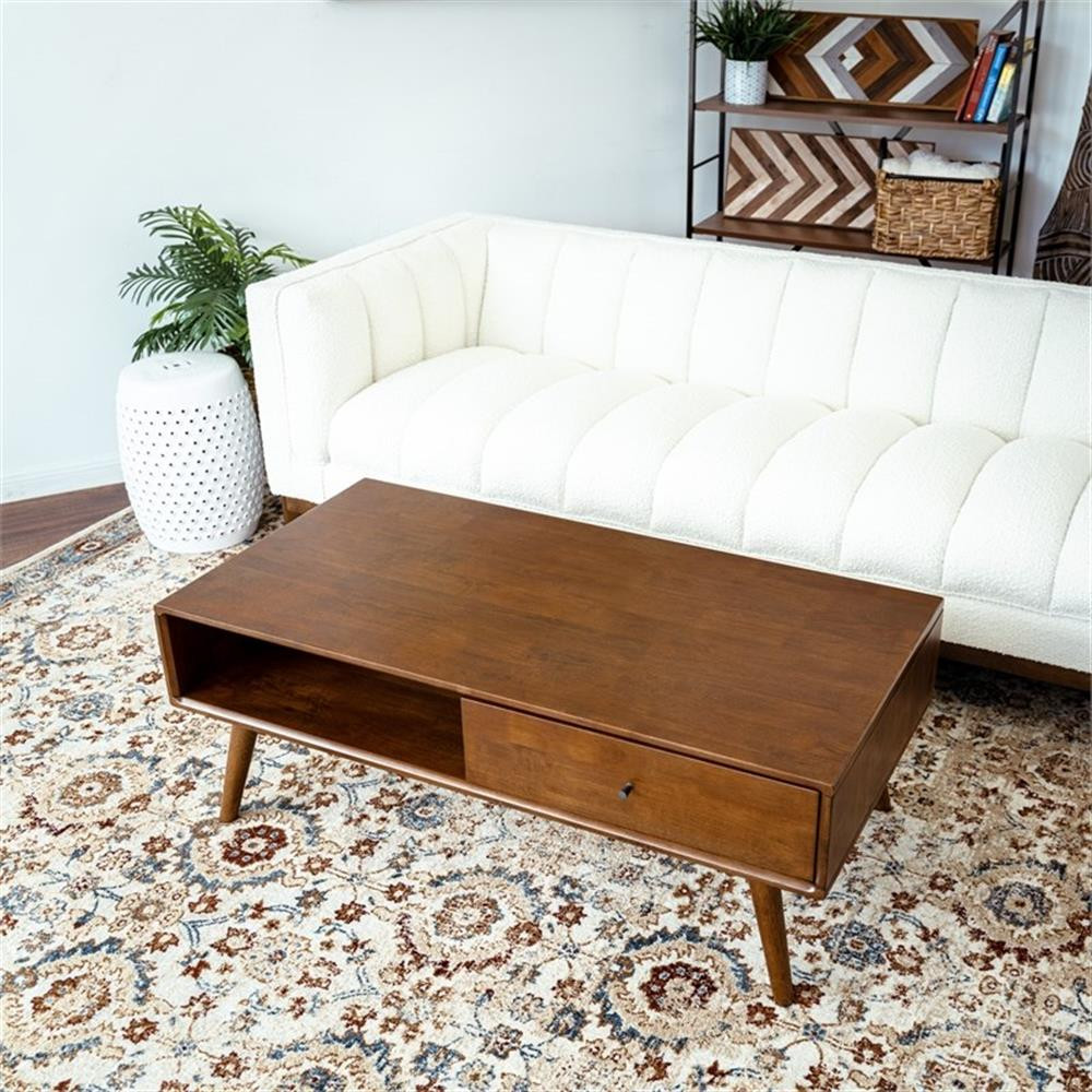 Nola Mid-Century Rectangular Solid Wood Coffee Table in Walnut