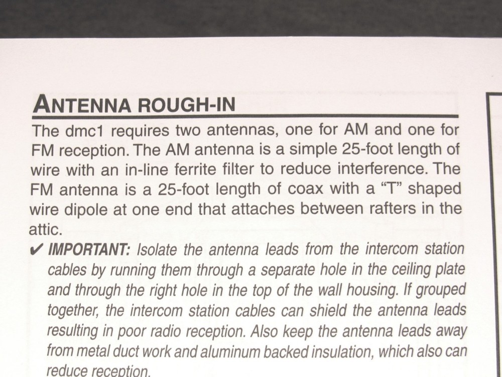 FM Antenna 25' co-ax for M&S & Intrasonic Intercom