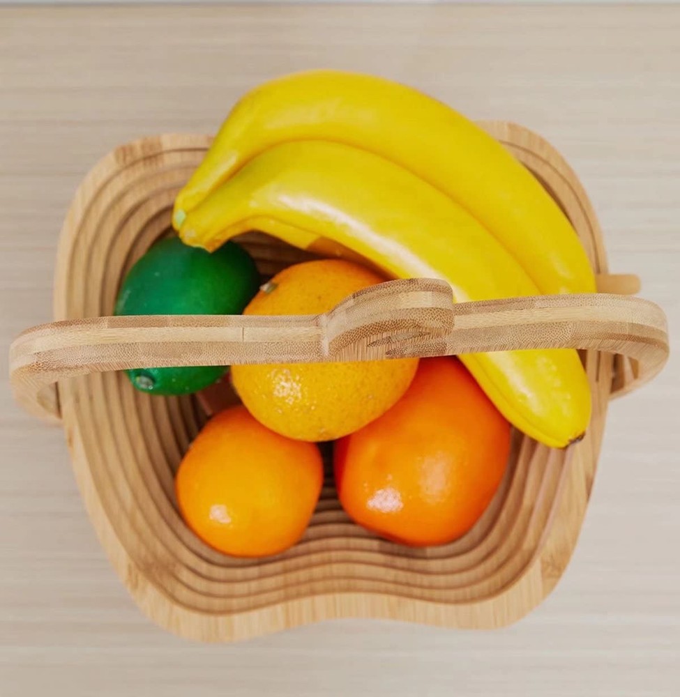 Foldable Dried Fruit Basket Apple Shaped Collapsible Bread Nuts Baskets Candy...