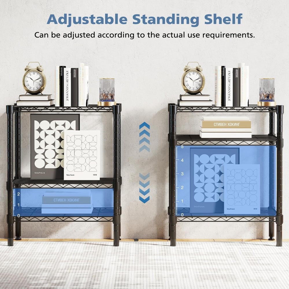 3-Tier Metal Wire Storage Shelves, Adjustable Standing Storage Rack Shelf, He...