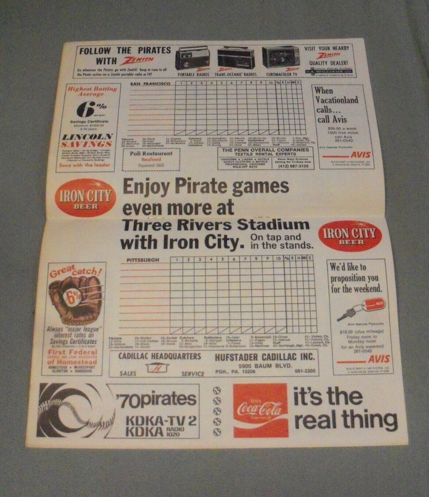 Pittsburgh Pirates, 1970 Regular Season Program, San Francisco Giants, Nice