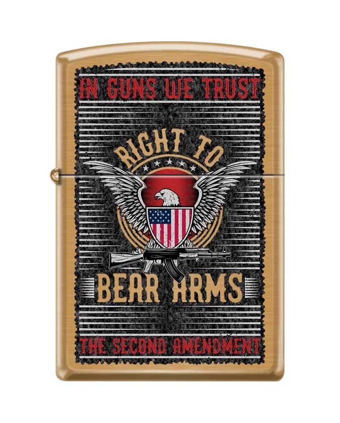Zippo Lighter- Personalized Engrave Second Amendment Design Brushed Brass #Z5506
