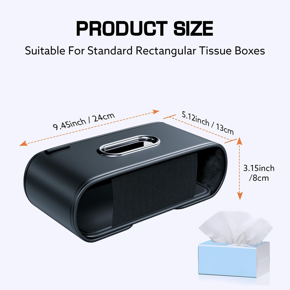Premium PU Leather Car Tissue Holder - Fits Standard Rectangular Tissue Boxes
