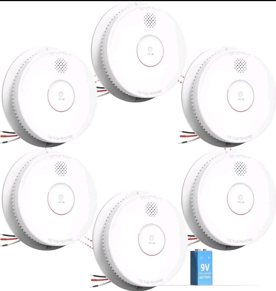 6 x SITERWELL Hardwired Smoke Detector Interconnected + 9V Backup Battery