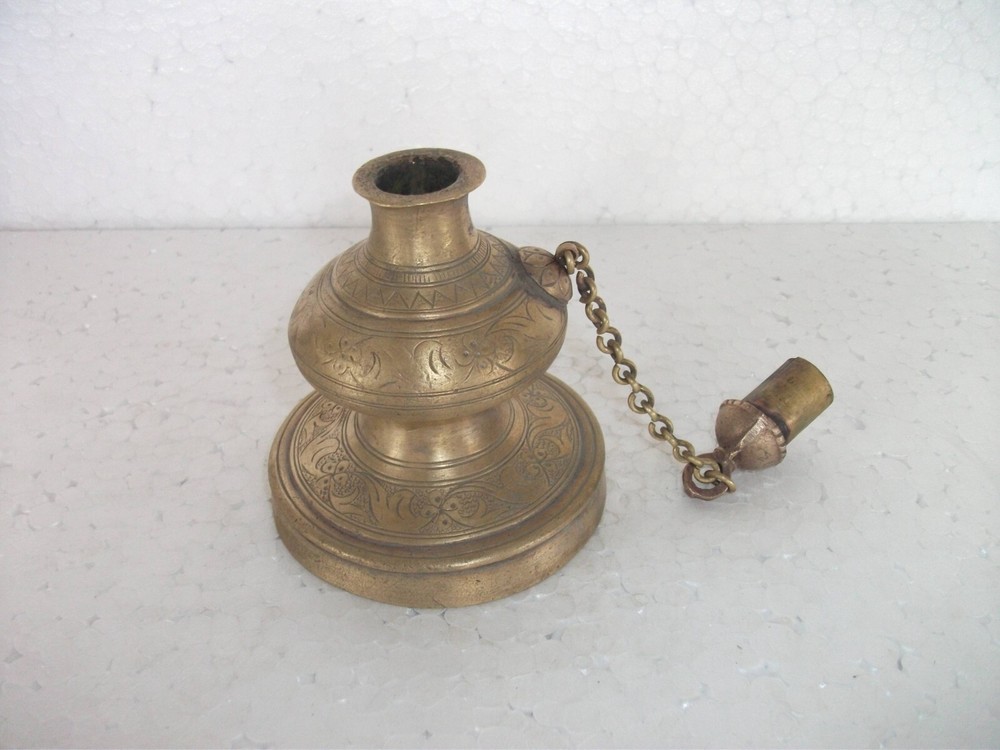 Vintage Unique Shape Engraved Solid Brass Handcrafted Inkpot/Well
