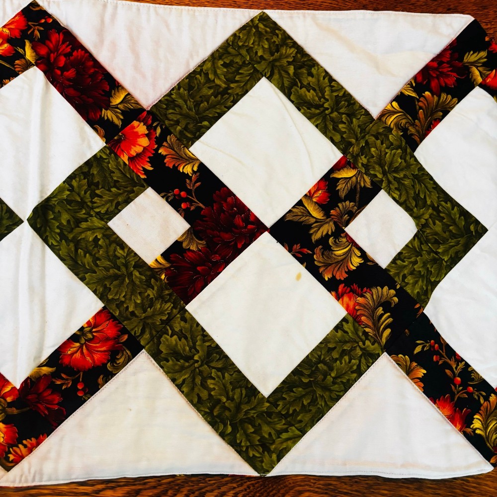 Handmade Table Runner Two Sided Quilted Fall Autumn Theme FLAWED 41” x 14”