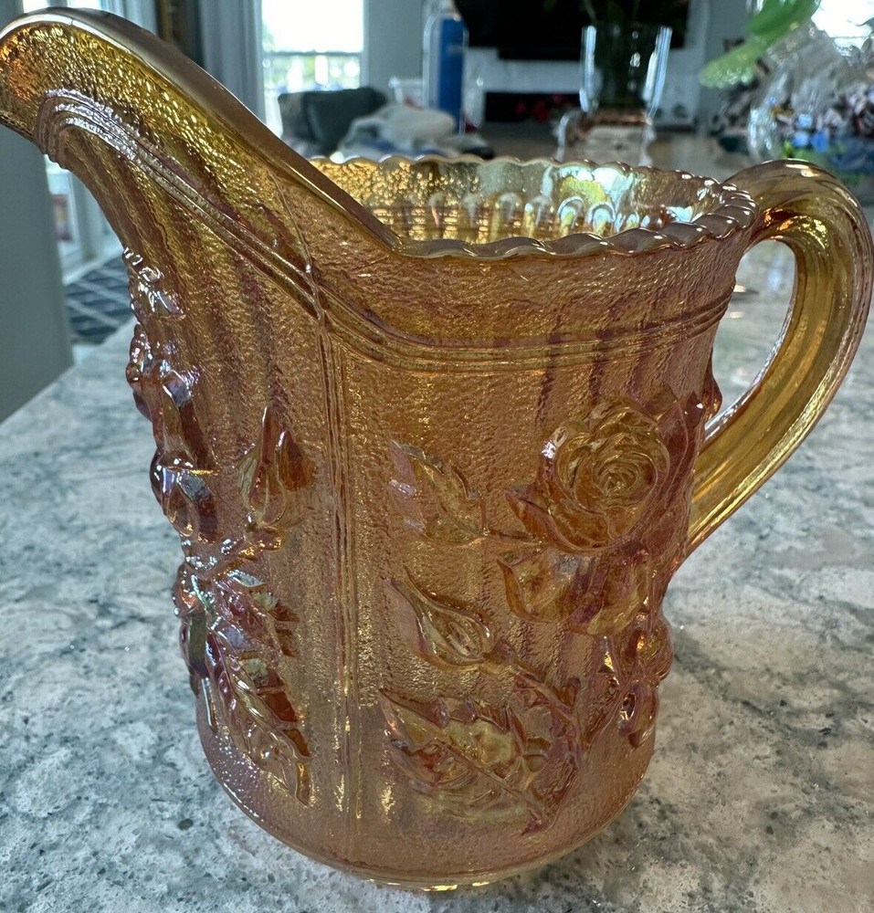 IMPERIAL CARNIVAL GLASS MARIGOLD LUSTER ROSE, PITCHER
