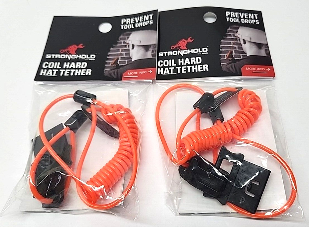 2pk Coiled Hard Hat Lanyard Tether Clamp End No Snag Design Easily Attach