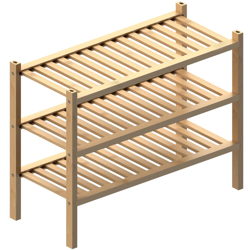 (Thick Bamboo Shoe Rack for Entryway, 3-Tier Free Standing Shoe Racks Stackab...