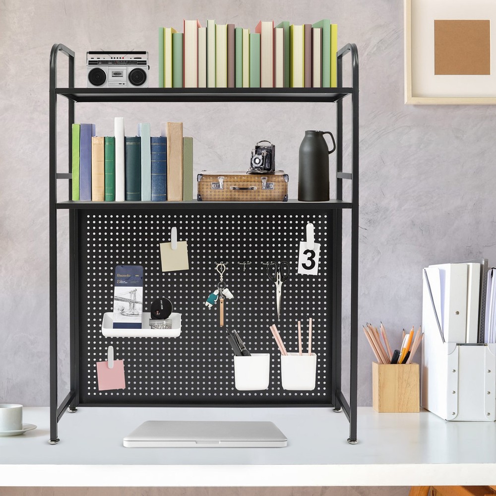 2-Tier Desktop Shelf Bracket with Pegboard Tabletop Organizer Bookshelf Storage