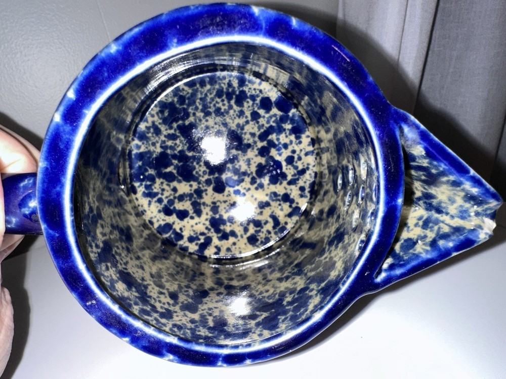 Speckled Blue And White Ceramic Pitcher With Handle