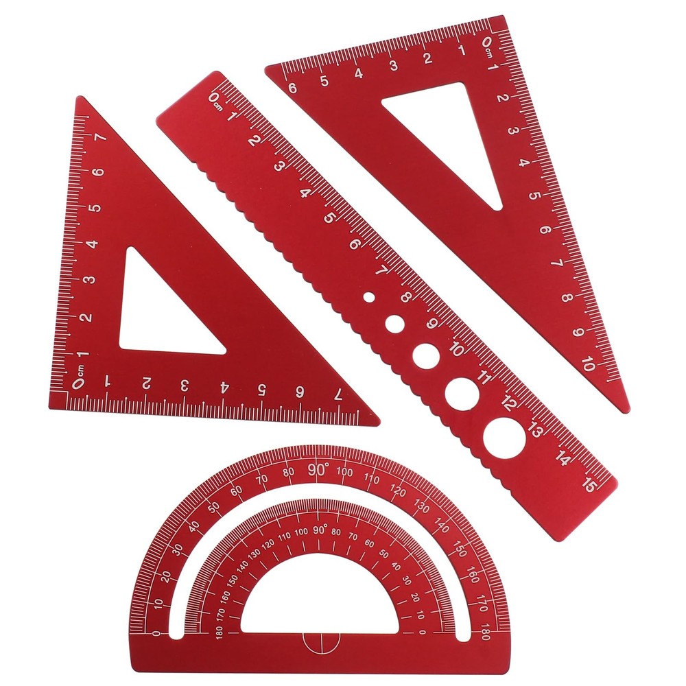 4Pcs Triangular Ruler Set Aluminum Alloy Ruler Geometry Set for Student Engineer