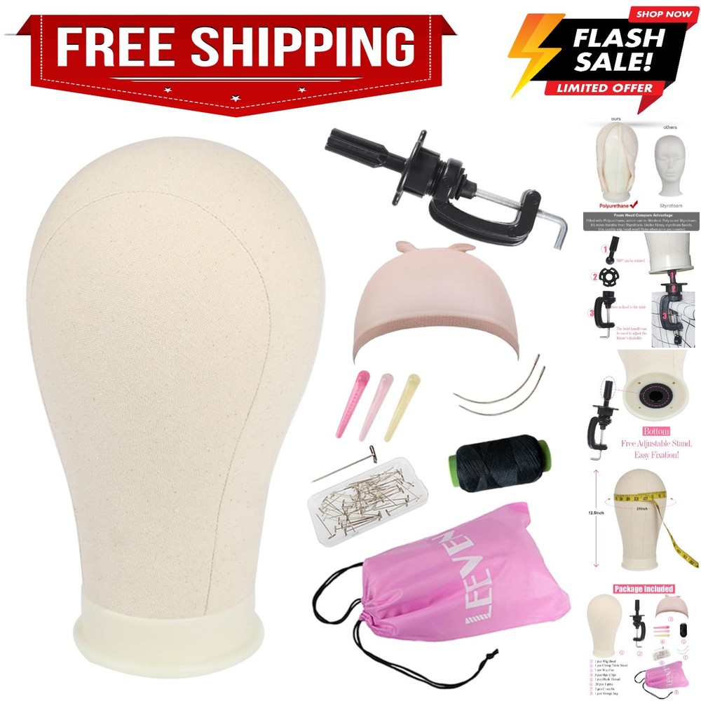 21"-24" Poly Canvas Block Head Professional Mannequin Canvas Head for Making,...
