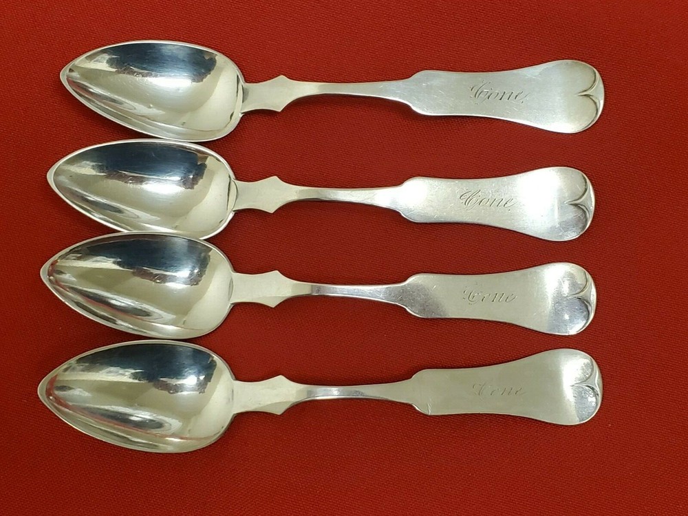 4 Sterling Silver Fiddle Pattern Teaspoons Marked H. Lange  #11383