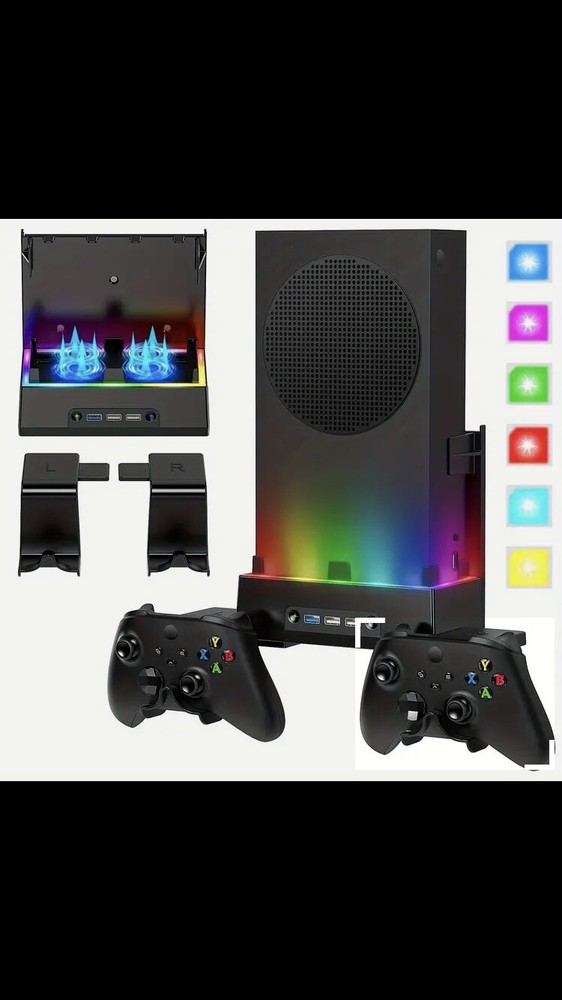 Xbox Series S Wall Mount With Cooling Fan System LED Lights an Controller Holder