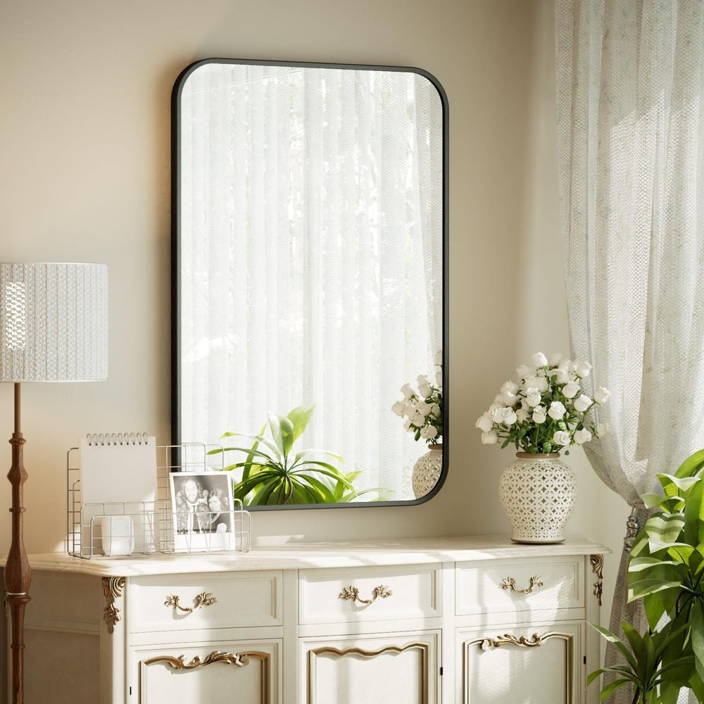 20" x 28" Rectangular Aluminum Alloy Frame Wall Mounted Bathroom Mirror with ...