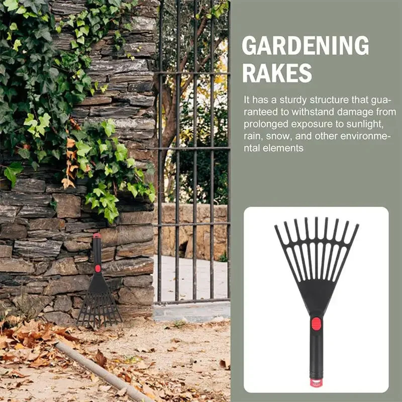 Small Leaf Rake Gardening Tool Plastic Hand Rake with Handle for Lawn Care