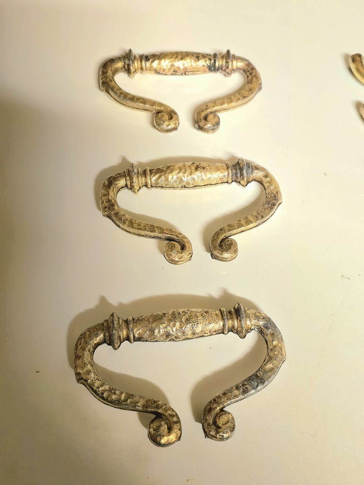 Brass Drawer Pull Handles Featuring A Decorative Hammered Look Lot 3 Pieces 1"