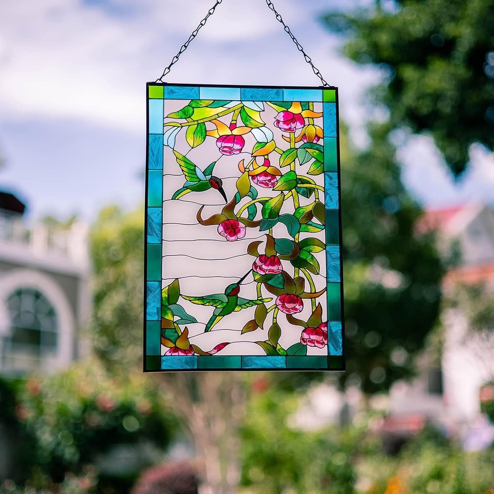Handcrafted Hummingbird Stained Glass Window Decor