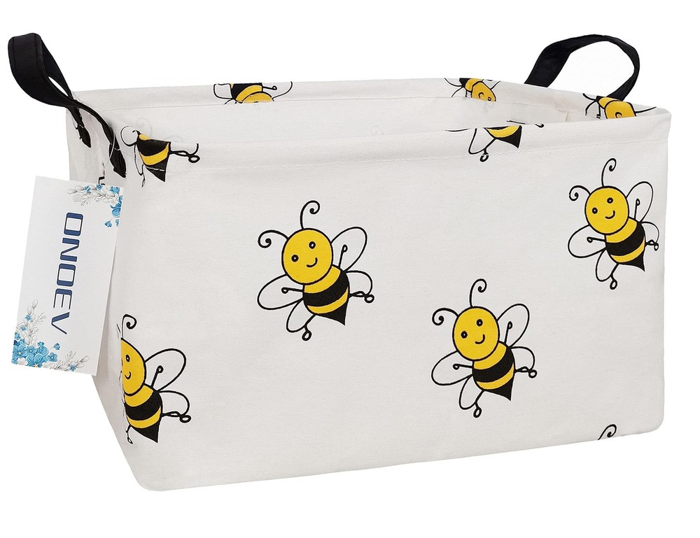 Rectangular Bee Storage Basket,Collapsible Storage Bin for Nursery,Cute Bee S...