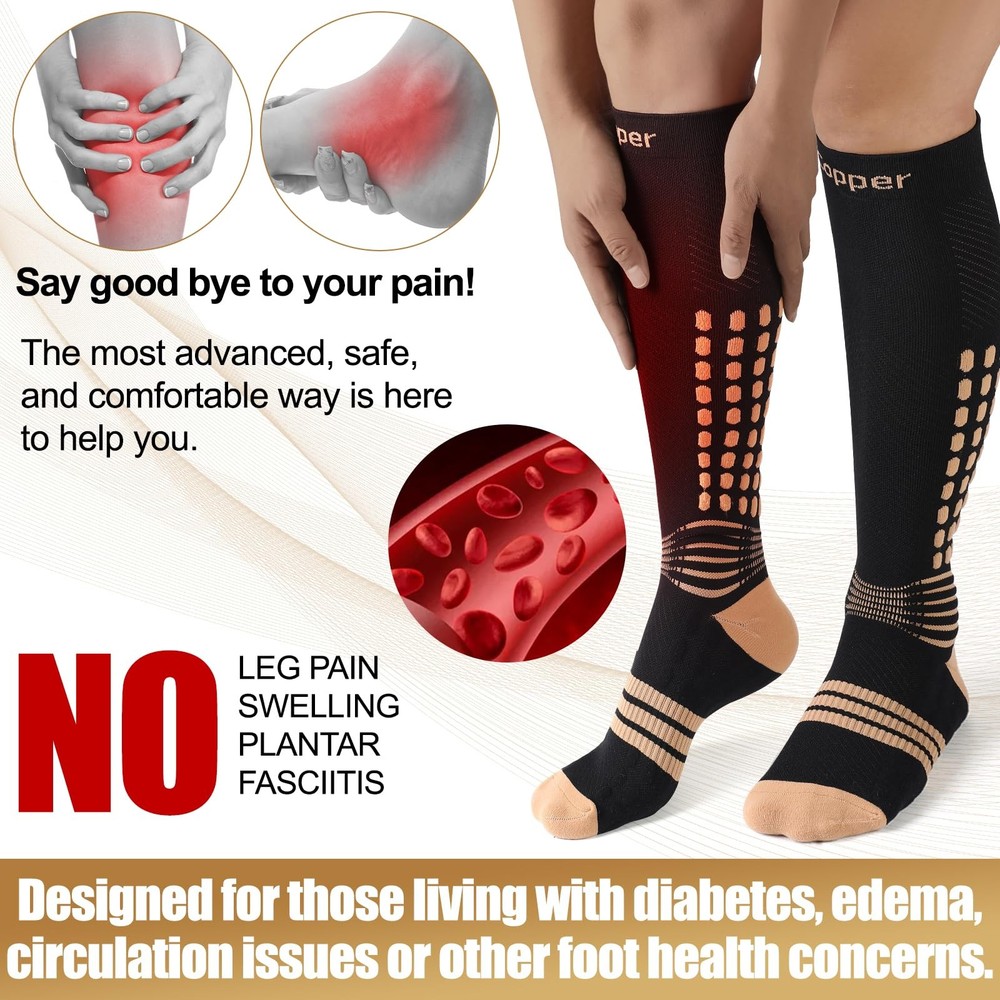 NEENCA Copper Compression Socks, Medical Graduated Socks Medium, High