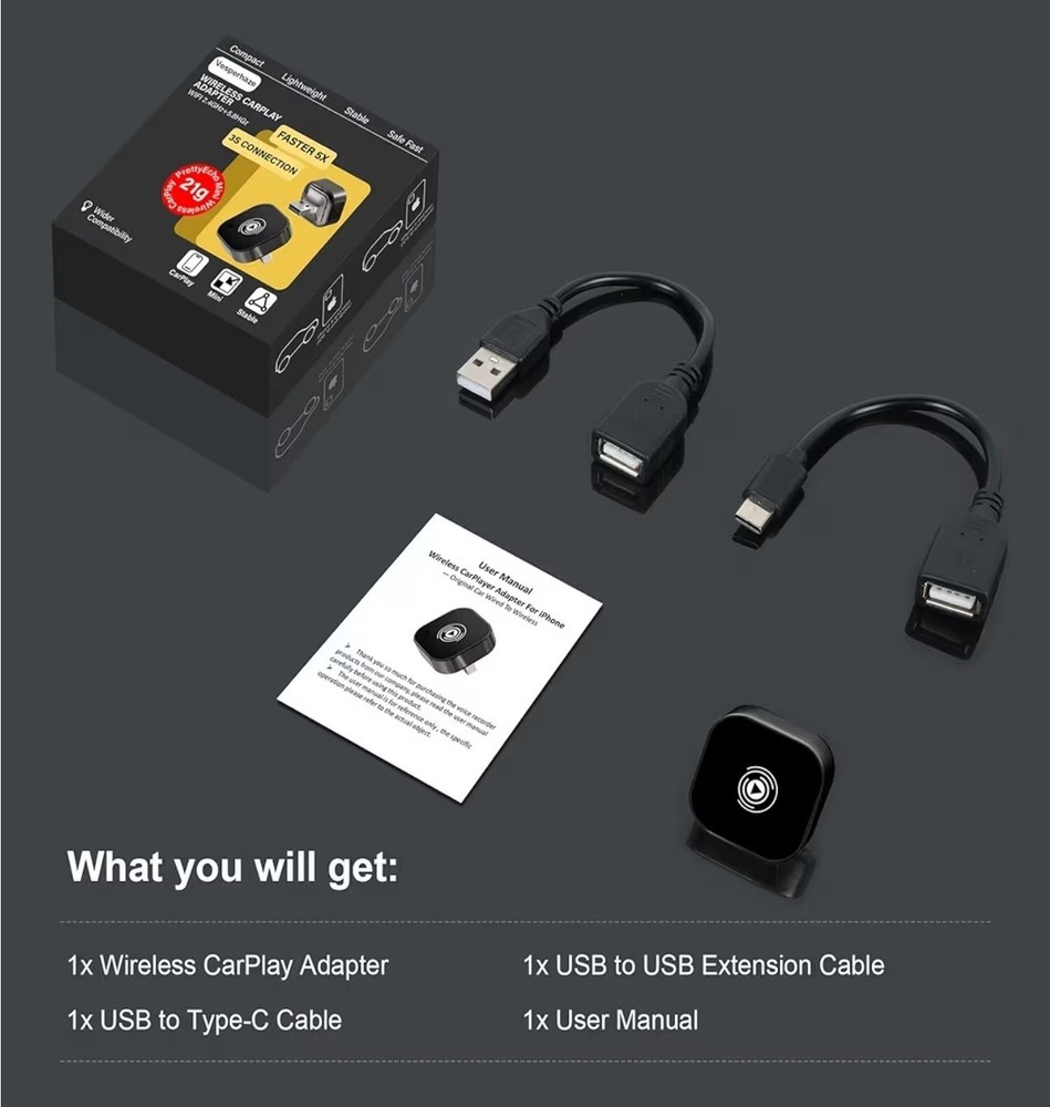 Wireless Adapter Convert Wired to Wireless for CarPlay＆Android Small Size