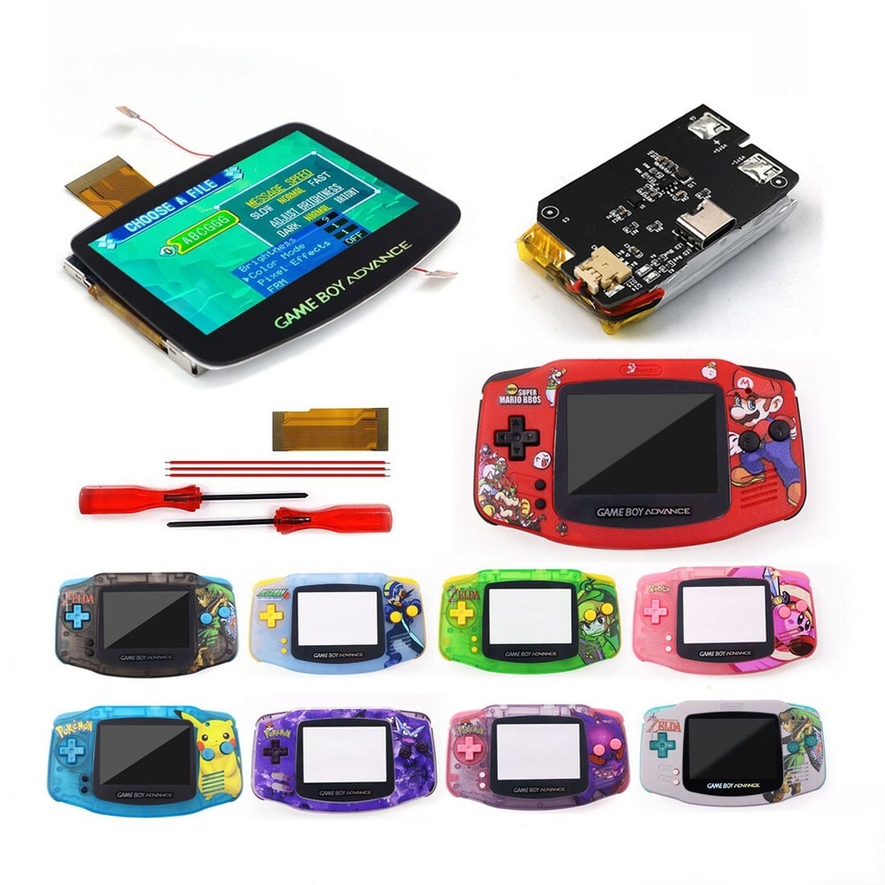 Game Boy Advance IPS V5 Laminated LCD Kits UV Printed Shell W/1800mAh Battery