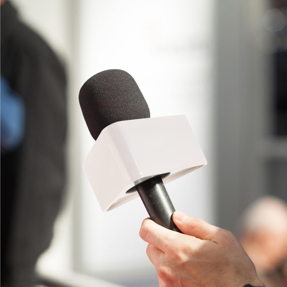 Custom Mic Flag Triangle White Abs Microphone Logo Interview Station Label fo...