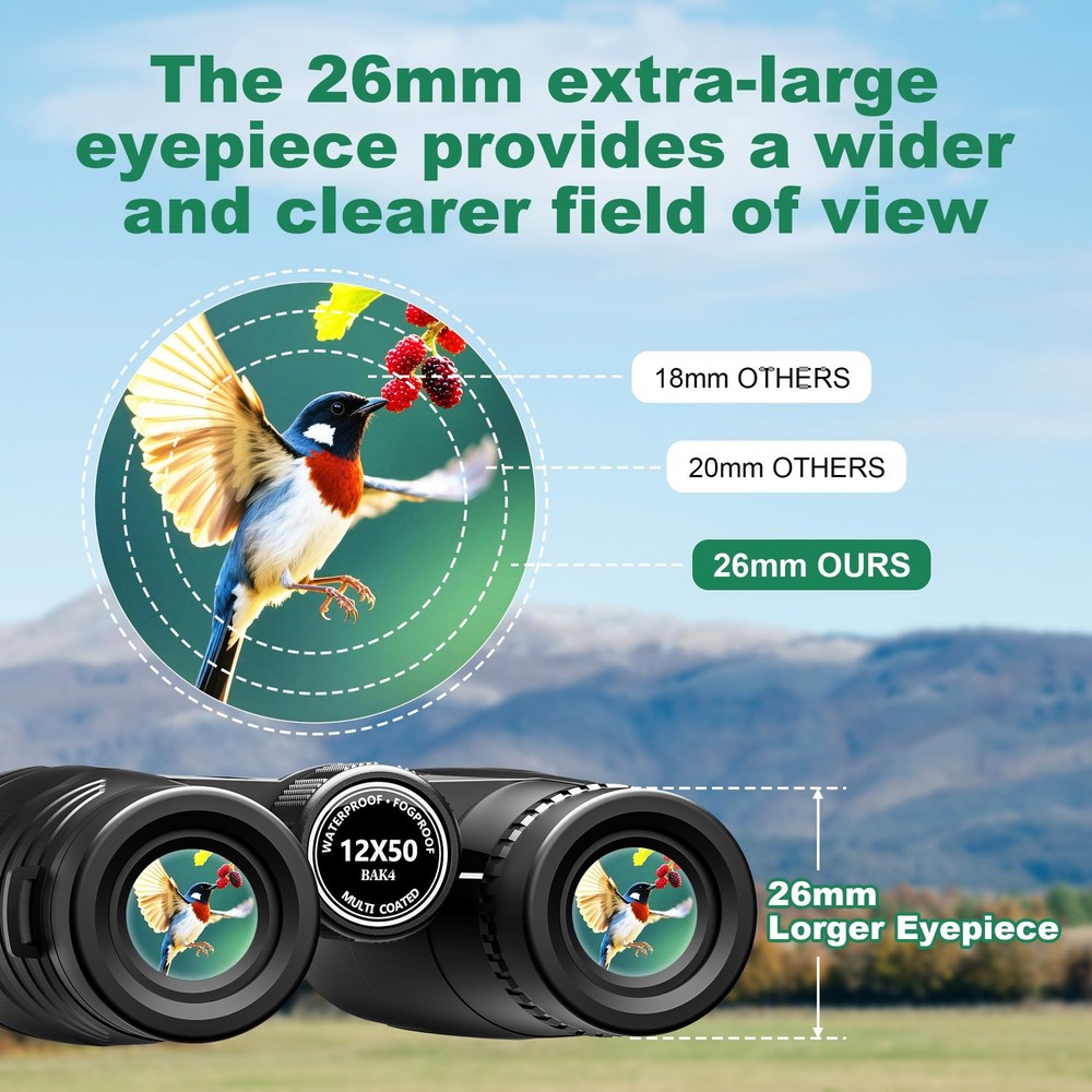 12x50 High Powered Binoculars for Adults, Large View Waterproof Binoculars with