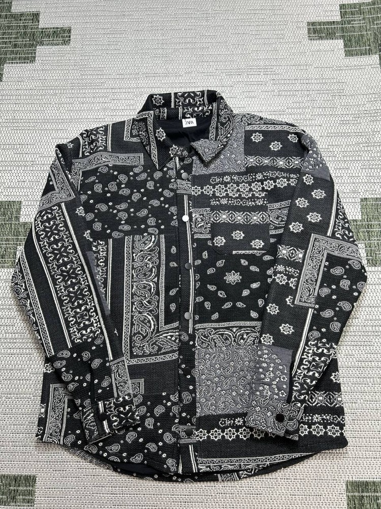 Zara Jacket Mens Medium Black Gray Paisley Bomber *
