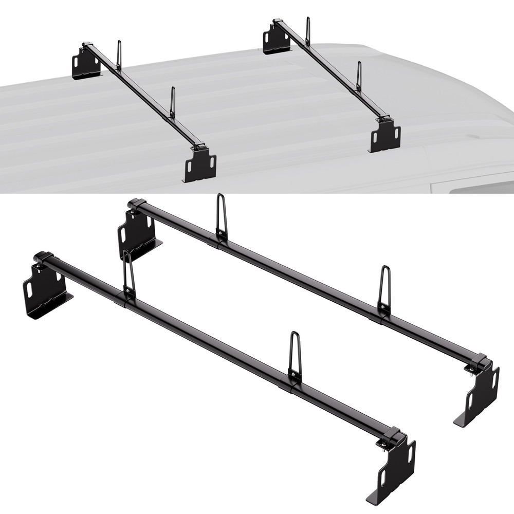 2 Bars 60'' Universal Van Roof Ladder Rack for Truck Pickup Roofs 500lbs