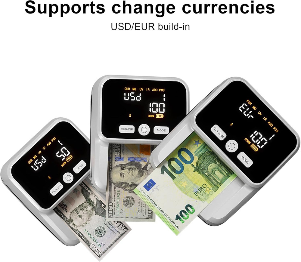 Counterfeit Bill Detector with 2.8" Digital Screen, Accurate Uv/Mg/Ir/Image/Size