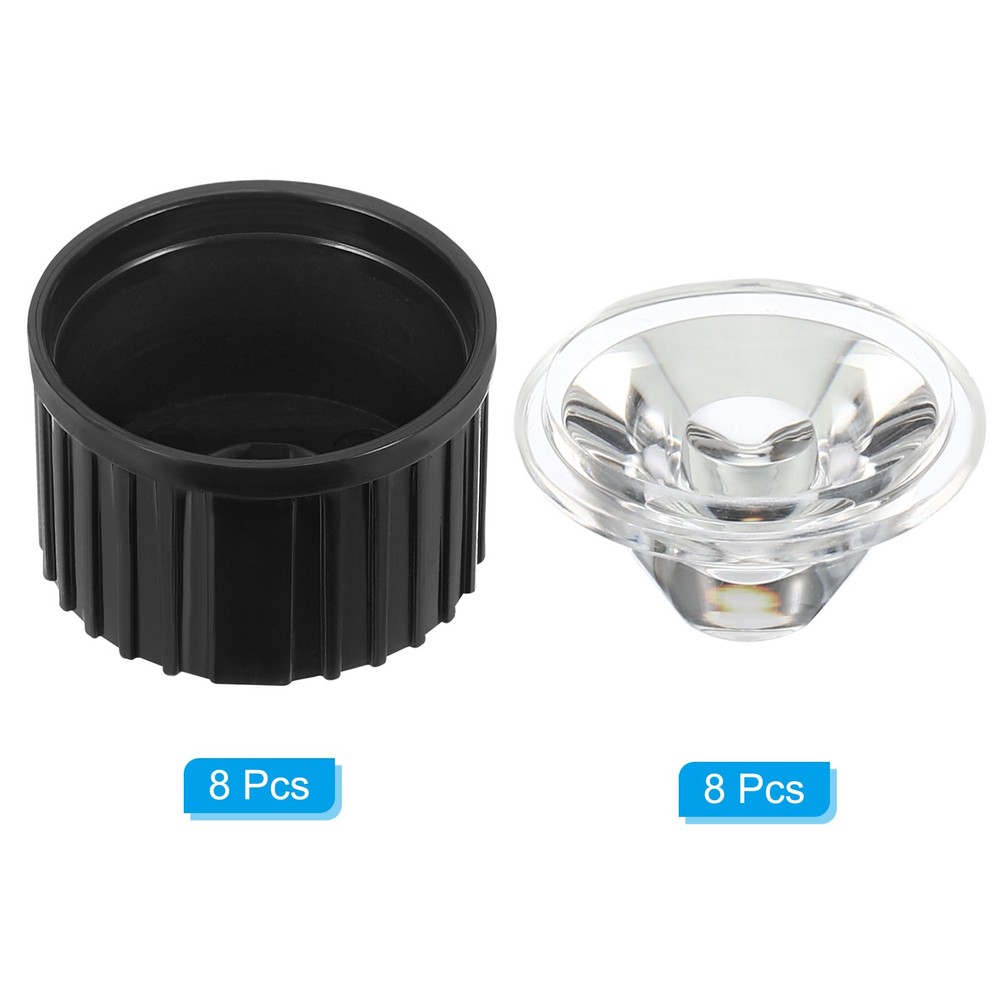 20mm LED Lens 30 Degree with Plastic Support, 8 Set, Black/Transparent