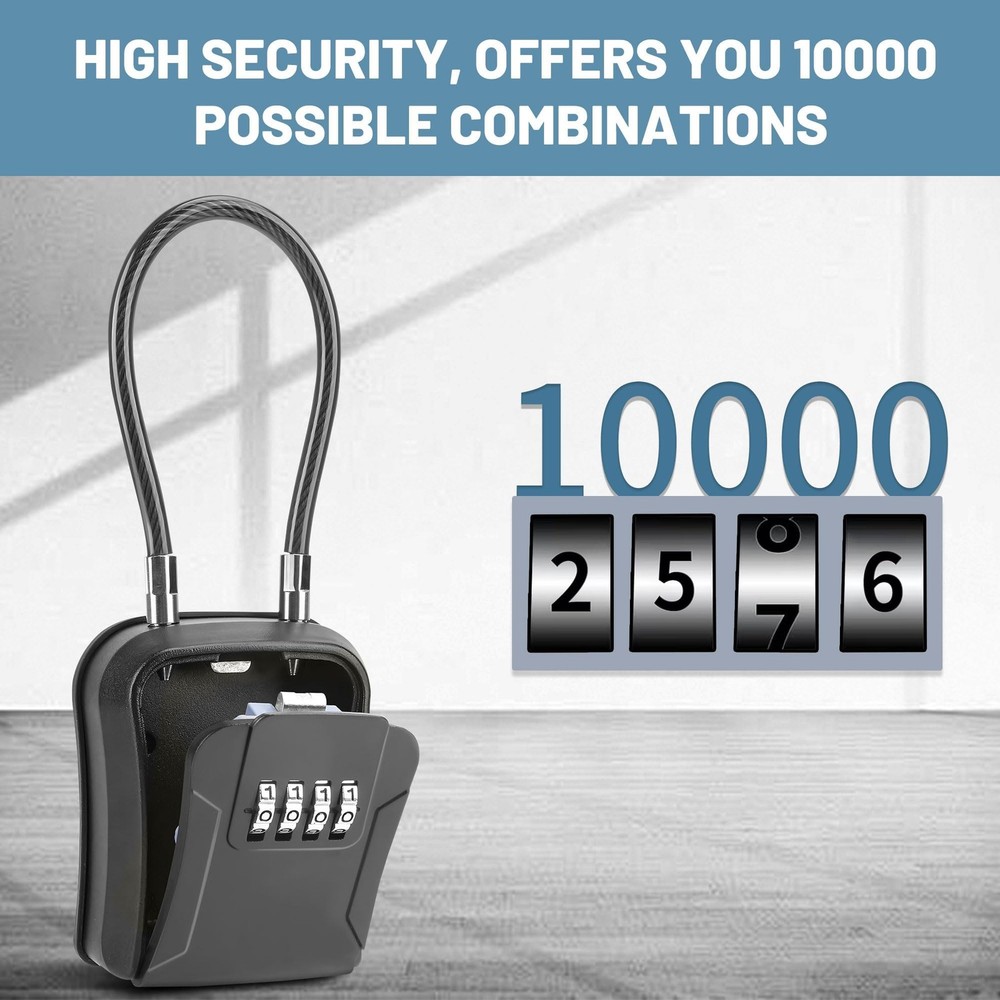 Key Lock Box,Portable Waterproof Lockbox with Removable Shackl, Wall-Mounted ...