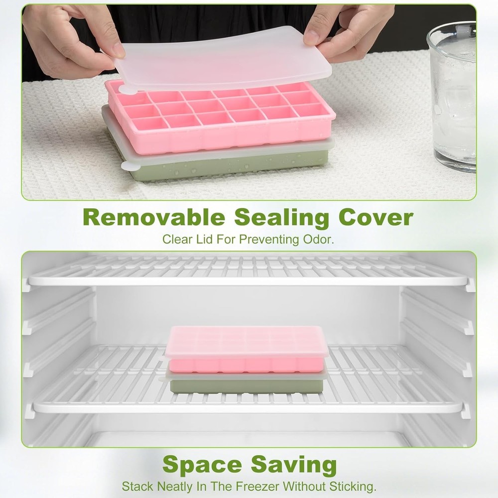 Silicone Ice Cube Tray, Easy Release Flexible Ice Cube Tray with Removable Lid,