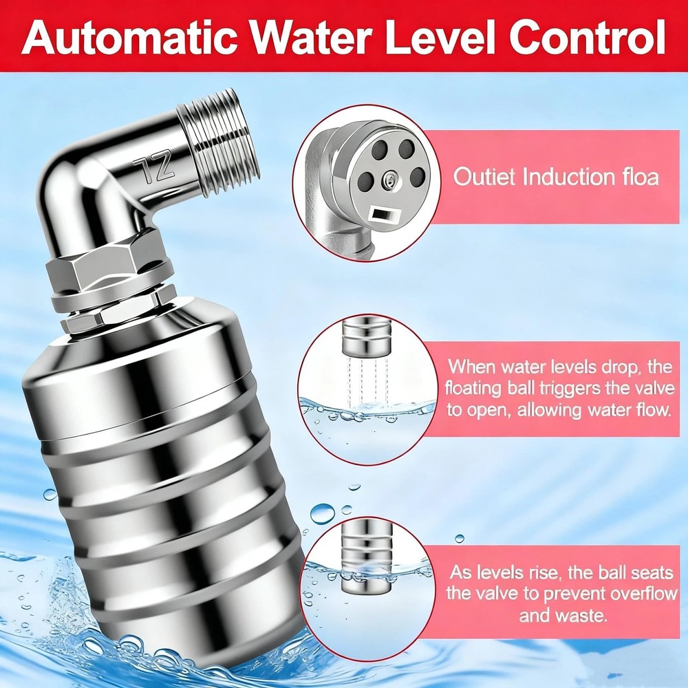 Automatic Float Valve for Water Tank, 2 Pack Stainless Steel Tank Float Valve...