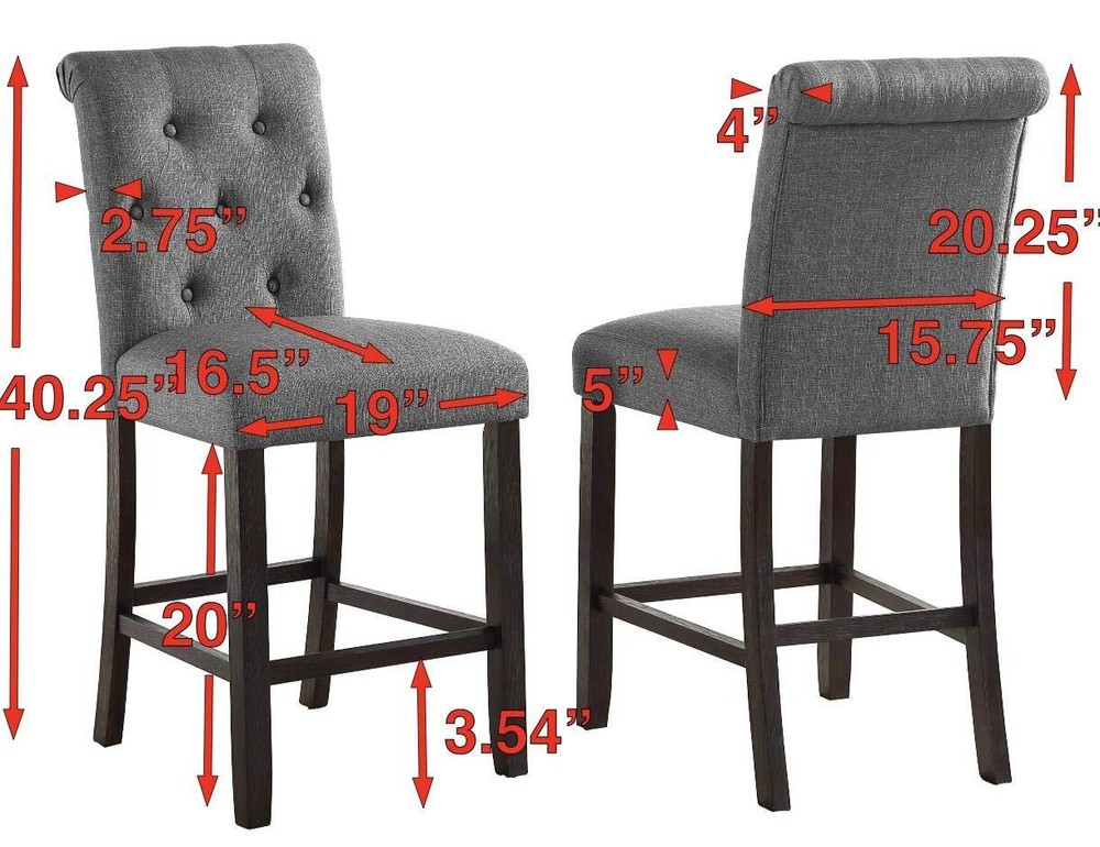 Hendley Solid Wood Tufted Counter Height Stools Set Of 2 Gray