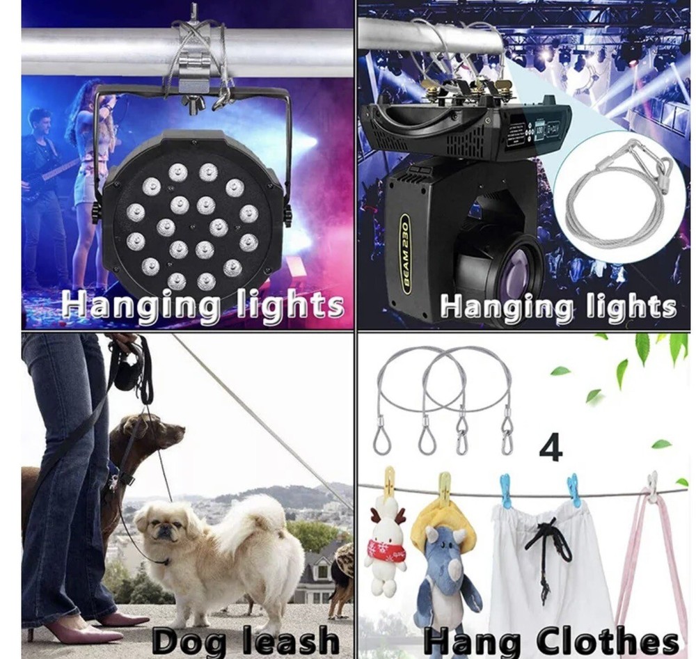 Stage Light Safety Cables 47”, Stainless Steel Security Cable.Multi Use/2PCS