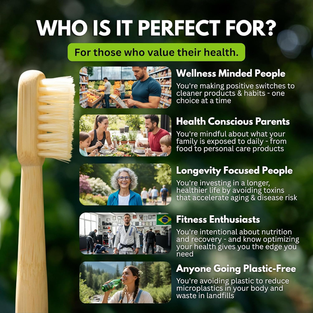 Boar Bristle & Bamboo Toothbrush (4-Pack) - Premium Boar Bristles - Fully Biodeg