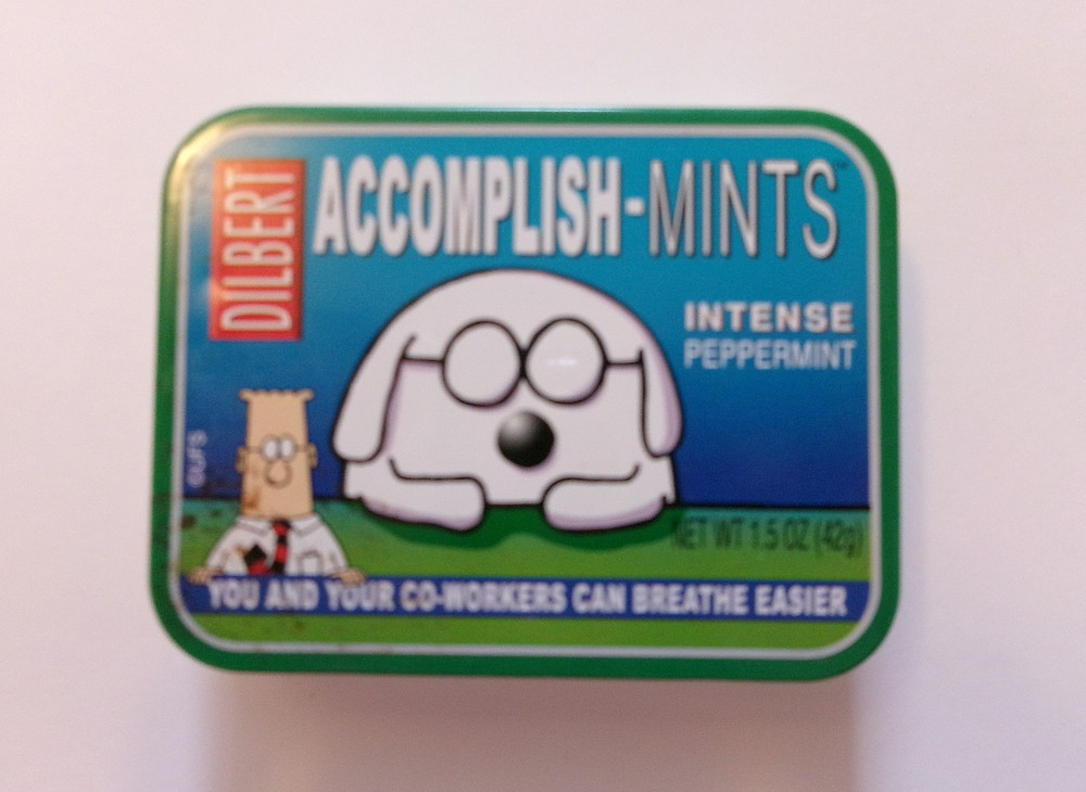 Dilbert Accomplish-Mints Intense Peppermint Mints Canister Metal Tin Box Empty