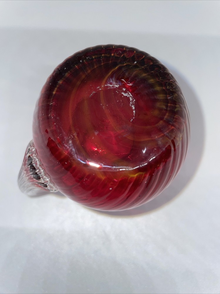 CRANBERRY SWIRL GLASS 4" PITCHER WITH APPLIED CLEAR HANDLE - PILGRIM GLASS?