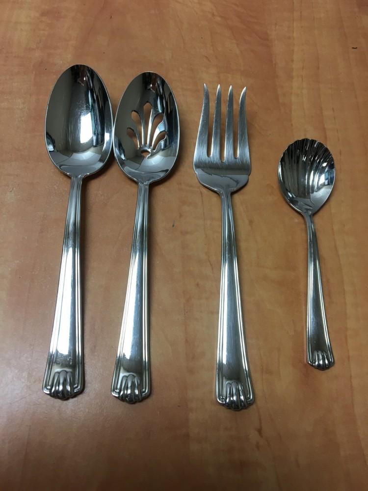 Gorham AMBROSE 18/8 Stainless Korea 4pc Serving Spoon Fork Pierced Spoon Sugar