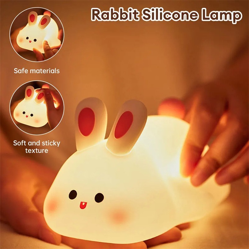 Cute Rabbit Silicone LED Night Light Touch Sensor USB Rechargeable Nursery Lamp