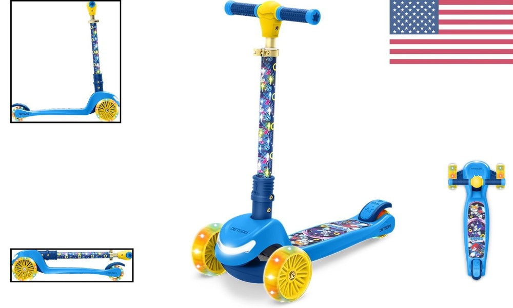 Beginner-Friendly Sonic Kids Kick Scooter, 3-Wheel, LED Lights & Foldable Frame