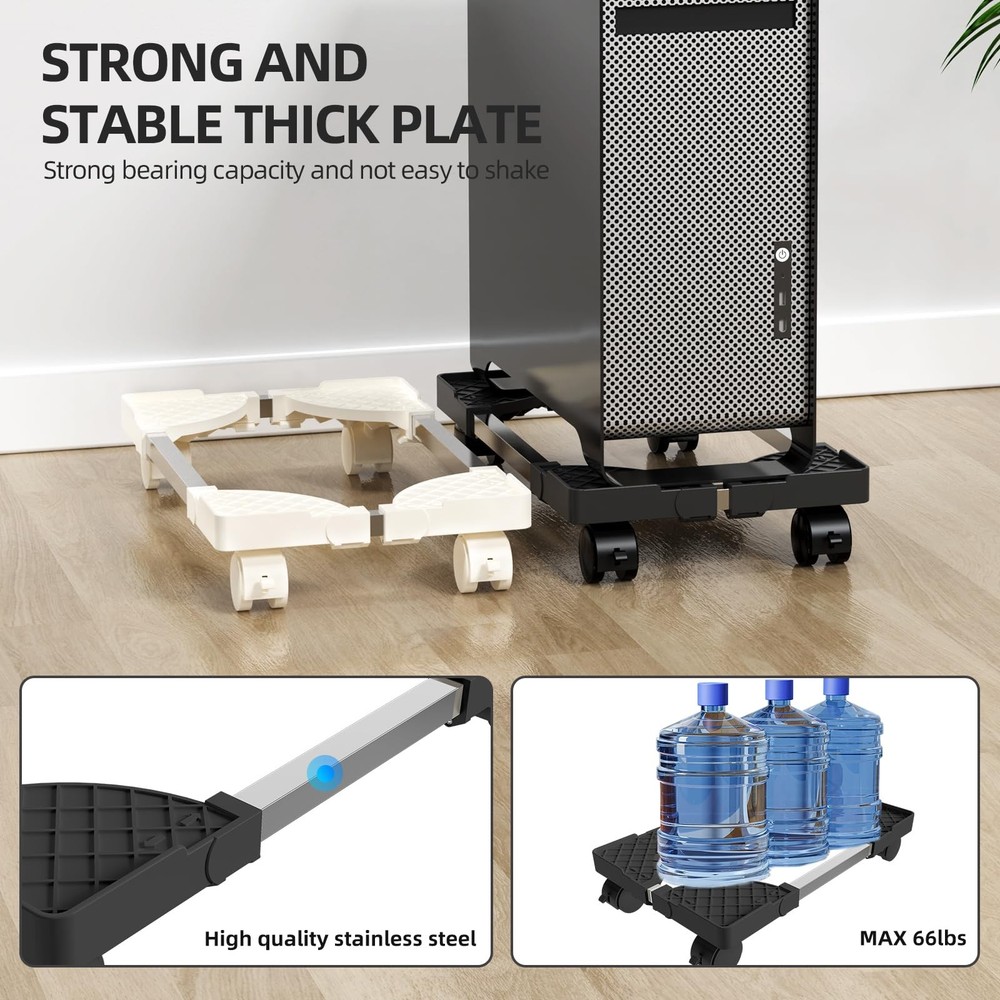 Hovadova Computer Tower Stand, Adjustable Mobile CPU Stand Fits Most PC White