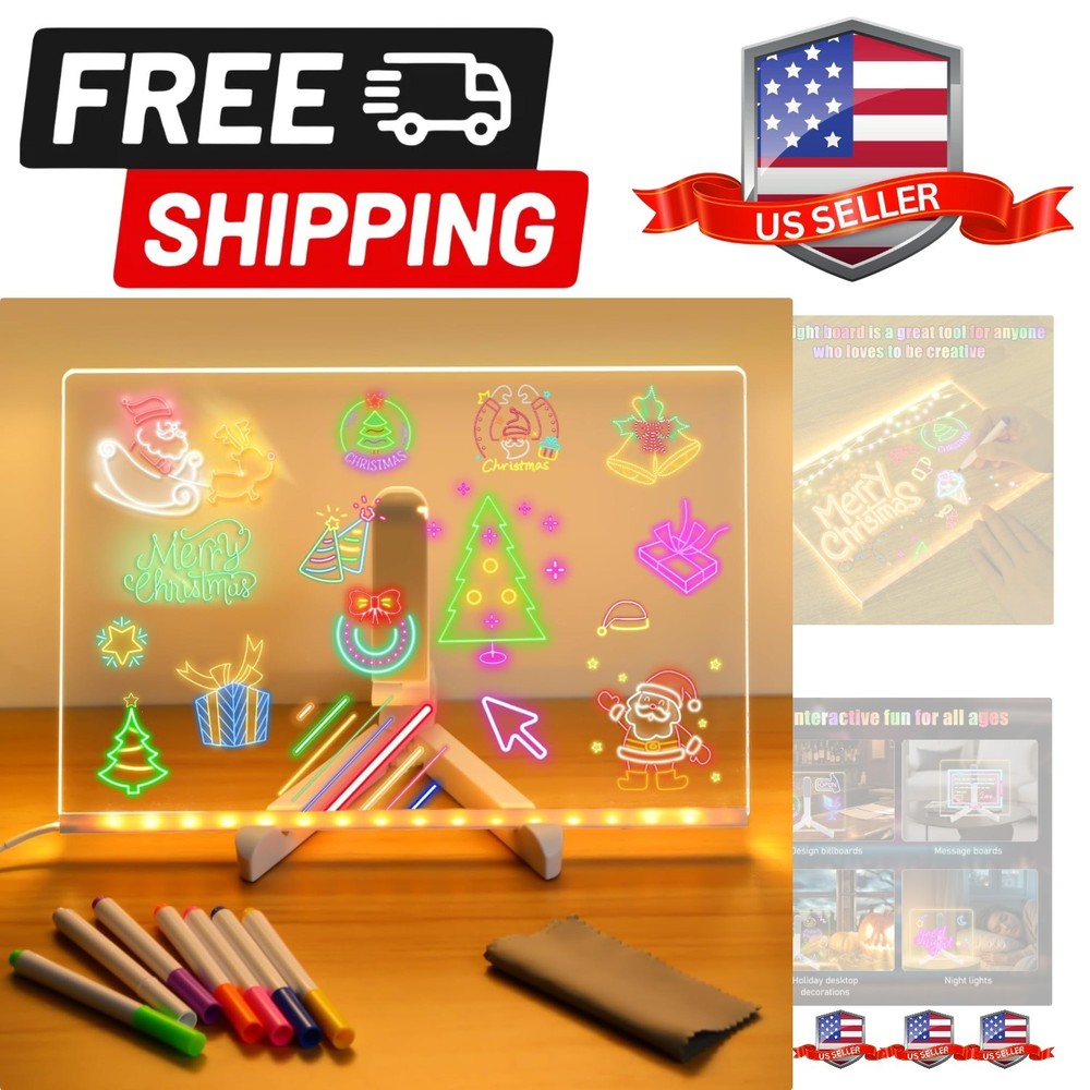 Led Note Board with Colors, Light Up Acrylic Message Board, Glowing Acrylic D...