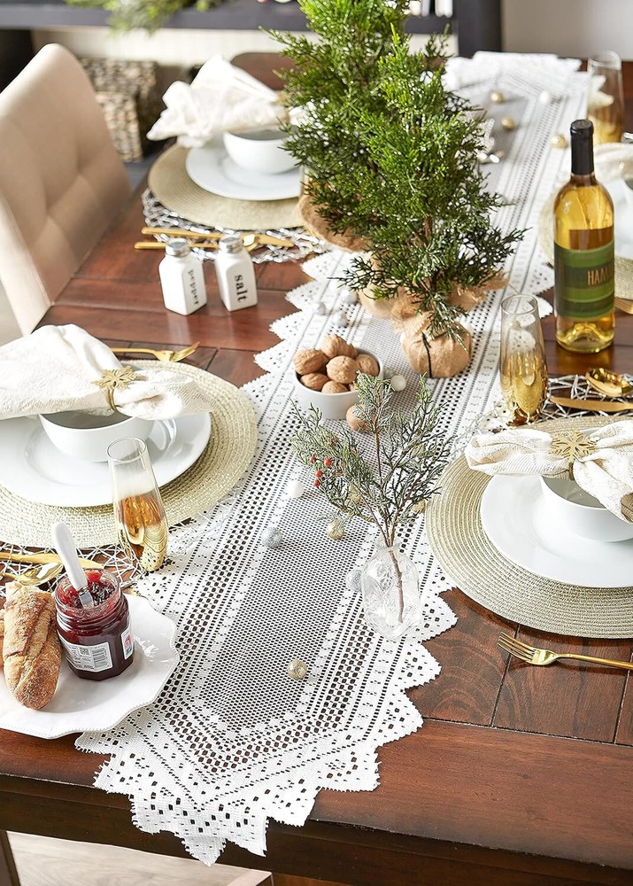 Elegant Lace Table Décor, Decorative Table Table Runner, 14x72" Nordic Cream