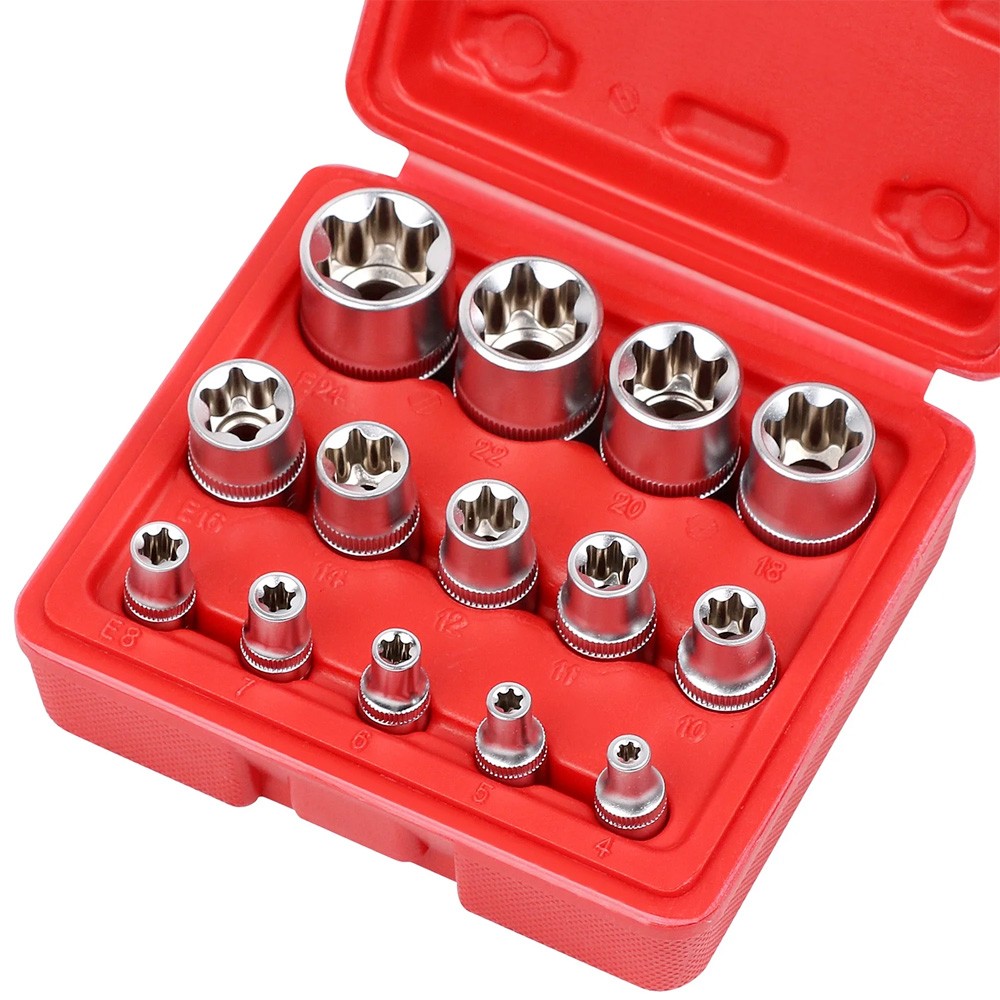 🔧14PCS Torx Star Bit Female E Socket Set Automotive Shop Tools External E4-E24