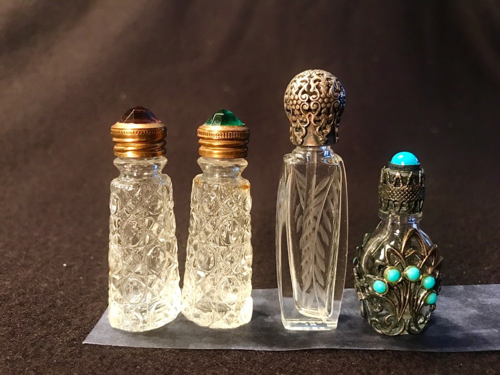 4 mini perfume bottles vintage lot